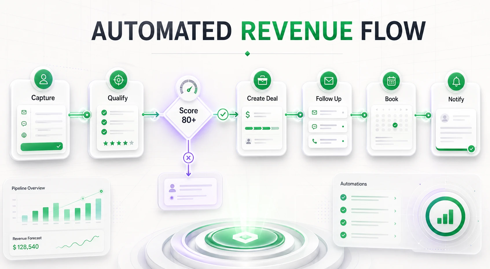 Automated revenue workflow from new lead to personalised follow-up and won deal